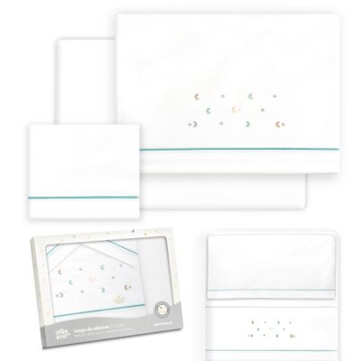 Triptico sábana algodón minicuna estrellas blanco/verde