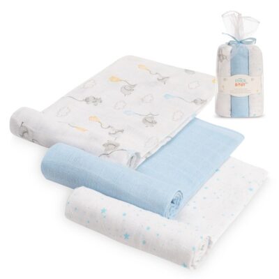 Gasas 80x80 pack de 3 elefantes azul