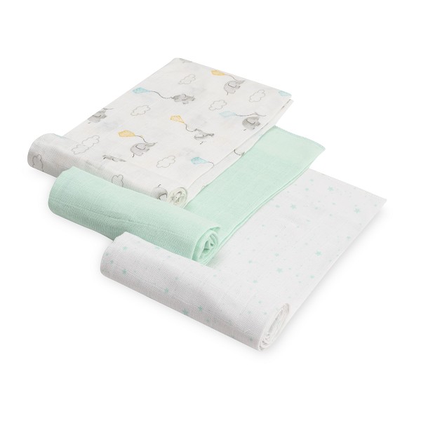 Gasas 80x80 pack de 3 elefantes verde