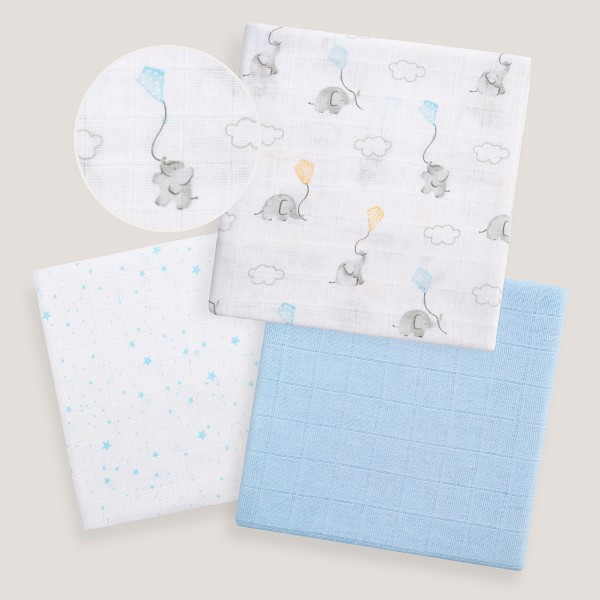 Gasas 80x80 pack de 3 elefantes azul - Imagen 3