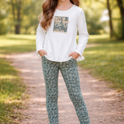 Conjunto de legging de flores verde
