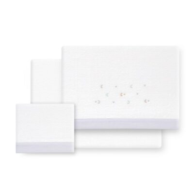 Tríptico sábana coralina cuna estrellas gris