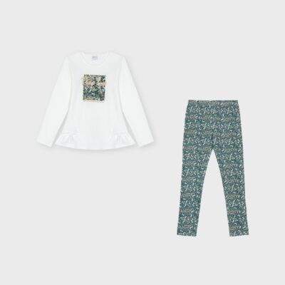 Conjunto de legging de flores verde