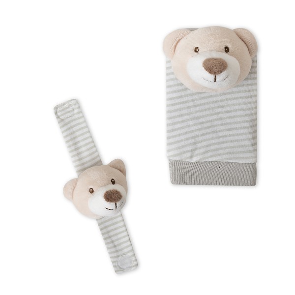 Set sonajeros para pies y muñecas osito gris - Imagen 4