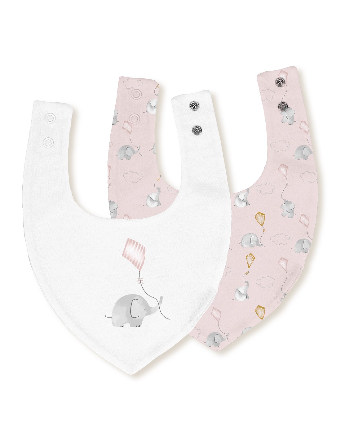 pack-2-baberos-bandana-20x30-cms-mod-elefante-cometa-bco-rosa - Da-Da Kids
