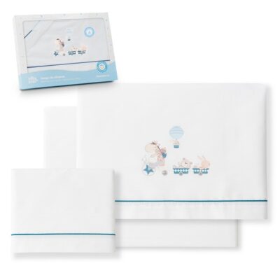 Tríptico sábana algodón cuna jirafa azul petróleo