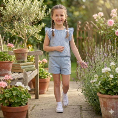 Blusa azul con Bordado Calado