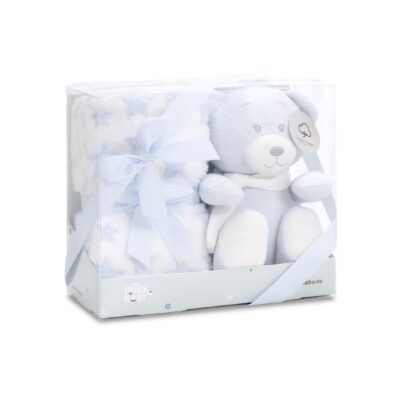 Set peluche crochet oso+manta estrella azul