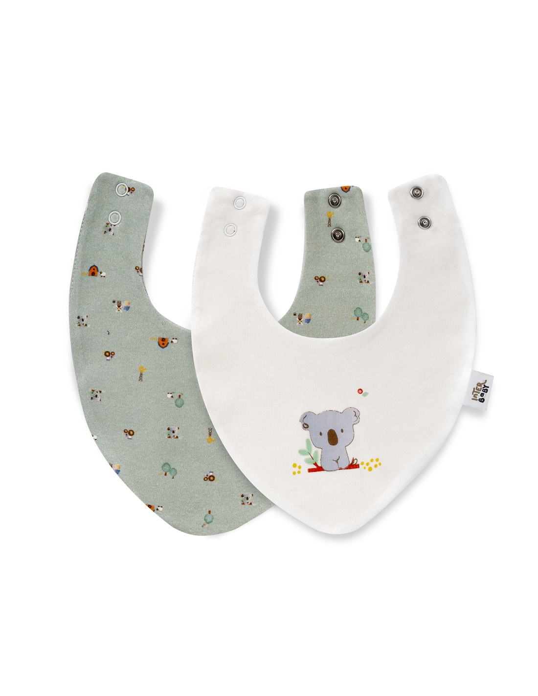 pack2-babero-bandana-modelo-granja-koala-bco-verde 1 - Da-Da Kids