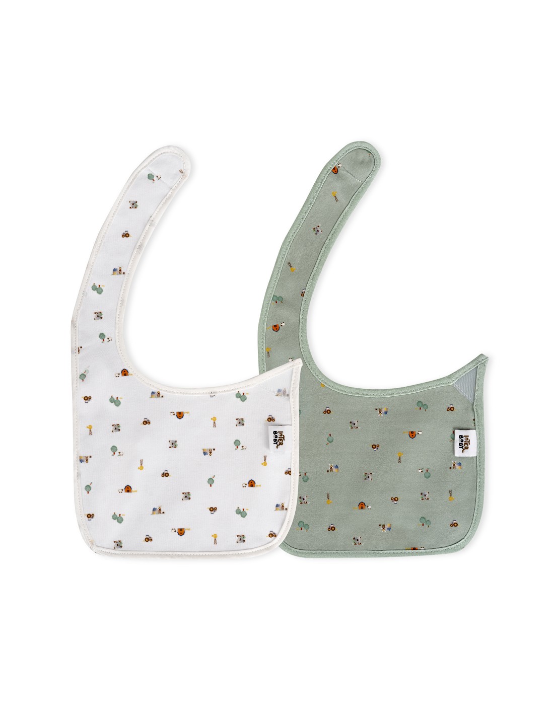 pack2-babero-velcro-modelo-granja-koala-bco-verde - Da-Da Kids