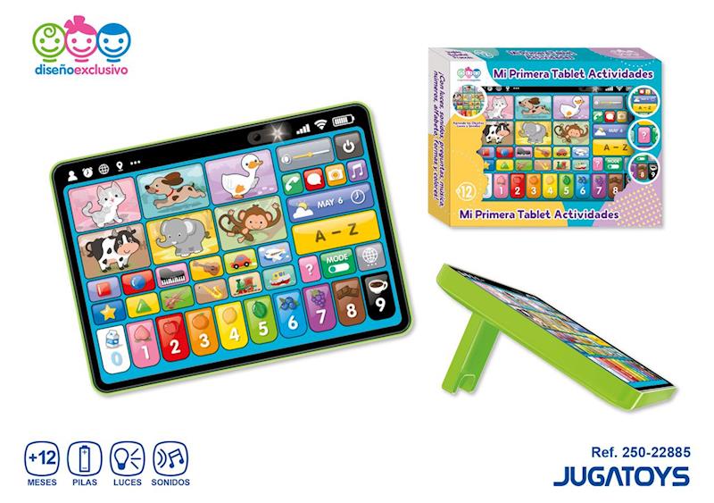0290579 - Da-Da Kids Colorful kids' educational tablet with app icons, packaging box, and a green stand.