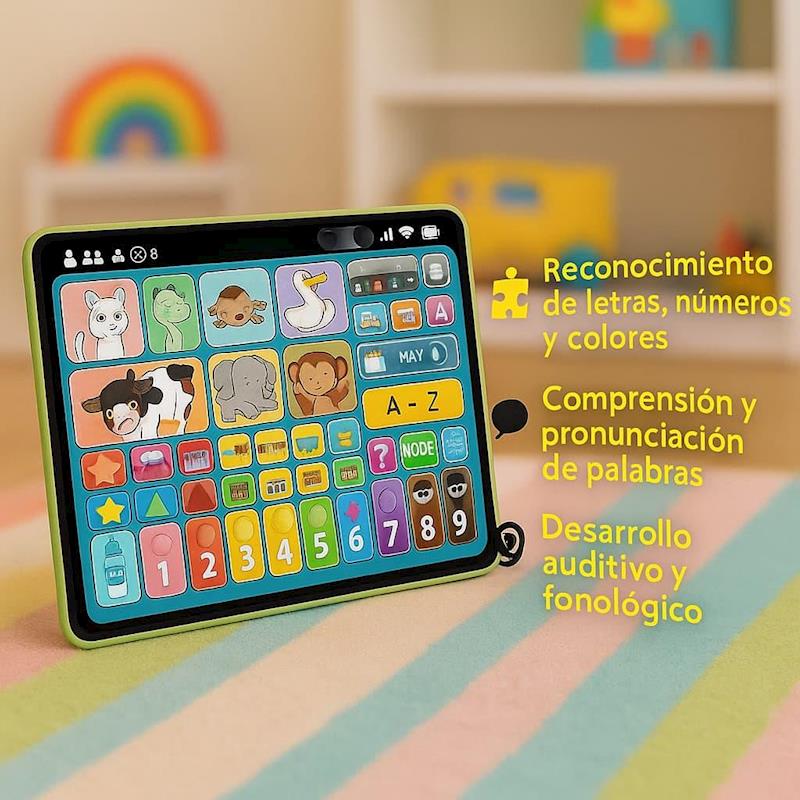 0960382 - Da-Da Kids Tablet educativo para niños con iconos coloridos; promueve reconocimiento de letras, números y colores, vocabulario y pronunciación.