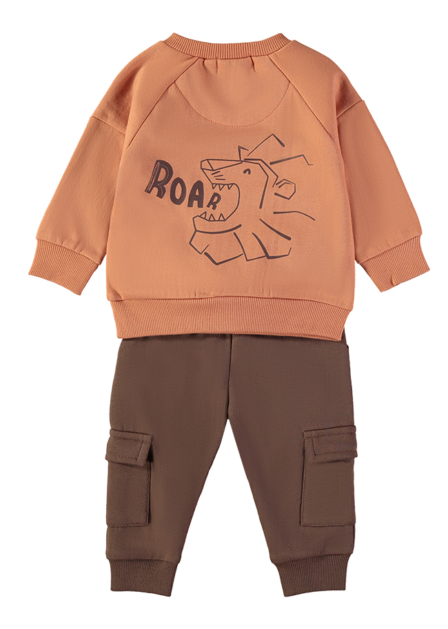 262041_000059_2 - Da-Da Kids Toddler outfit: peach sweatshirt with a dinosaur roar graphic paired with brown cargo pants
