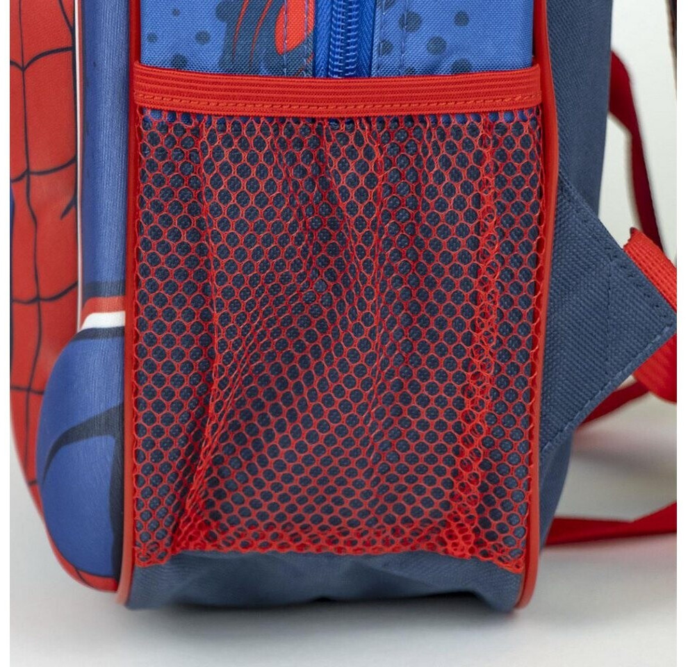 cerda-life-s-little-moments-mochila-infantil-spiderman-3d-azul-unisex-2100005108 - Da-Da Kids Side view of a blue and red kids' backpack with a red mesh pocket and zipper pull showing through the side mesh.