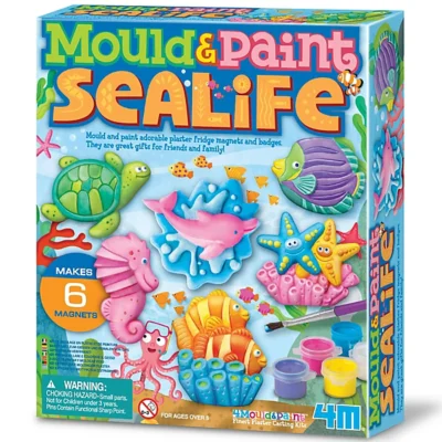 mould-paint-craft-kit-sealife~4893156035110_01c_MP - Da-Da Kids Bright 'Mould & Paint Sea Life' craft kit box with colorful sea creatures and paints; makes 6 magnets for kids.