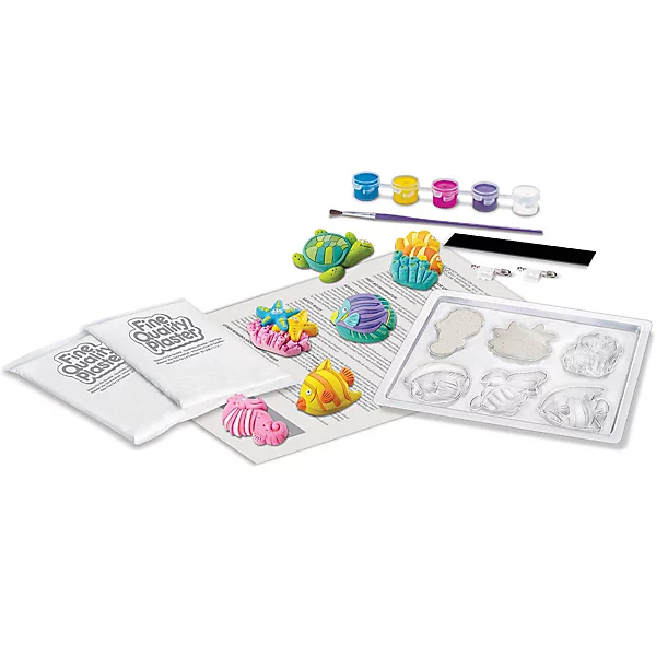 mould-paint-craft-kit-sealife~4893156035110_05c_MP - Da-Da Kids Kids' colorful clay modeling kit with molds, paints, and instruction sheets for crafting animals and figurines.