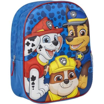 Blue kids' backpack featuring Paw Patrol cartoon dogs on the front panel.