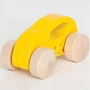 shopping 3 - Da-Da Kids Bright yellow toy car with wooden wheels on a white background.