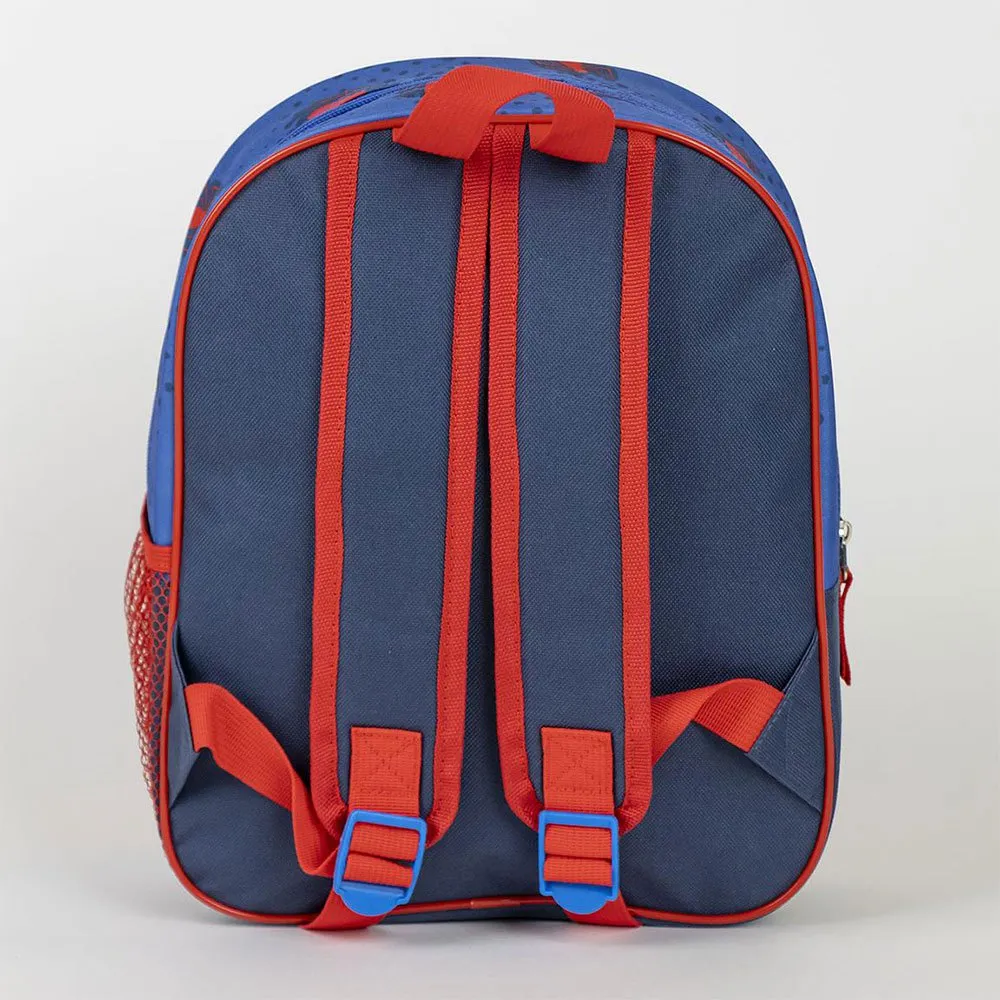 spiderman-mochila-3d-de-spiderman 1 - Da-Da Kids Back view of a blue backpack with red shoulder straps and blue buckle accents on a light background.