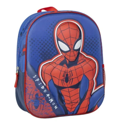 spiderman-mochila-3d-de-spiderman - Da-Da Kids Blue Spider-Man backpack featuring a large Spider-Man graphic on the front panel, with red zipper and handle.