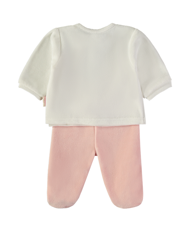 260001-C_000052_2 - Da-Da Kids Baby fleece outfit: white top with pink footed pants, pastel newborn set for warmth and comfort