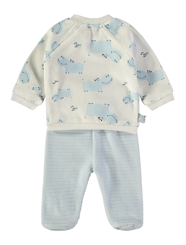 260016-C_000011_2 - Da-Da Kids Baby clothing set: white top with blue hippo pattern and light blue ribbed pants