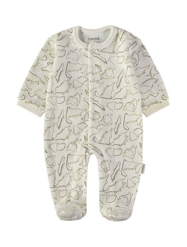 260037-C_000001_1 - Da-Da Kids Cream-colored baby onesie with long sleeves, all-over abstract doodle pattern, front snaps for easy dressing