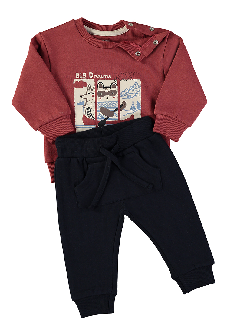 262010_000030_3 - Da-Da Kids Toddlers' two-piece outfit: red sweatshirt with 'Big Dreams' graphic and navy jogger pants with a drawstring.
